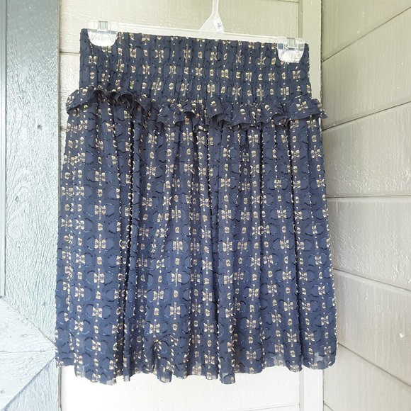 H&M navy blue skirt with gold pattern Size S - Picture 2 of 5